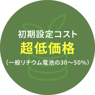初期設定コスト超低価格(一般リチウム電池の30~50%)